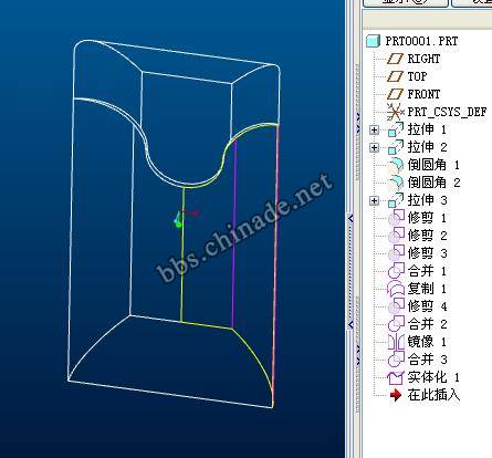 最后景象合并实体化，从线图上可以看到复制的面还在！OK，完成！